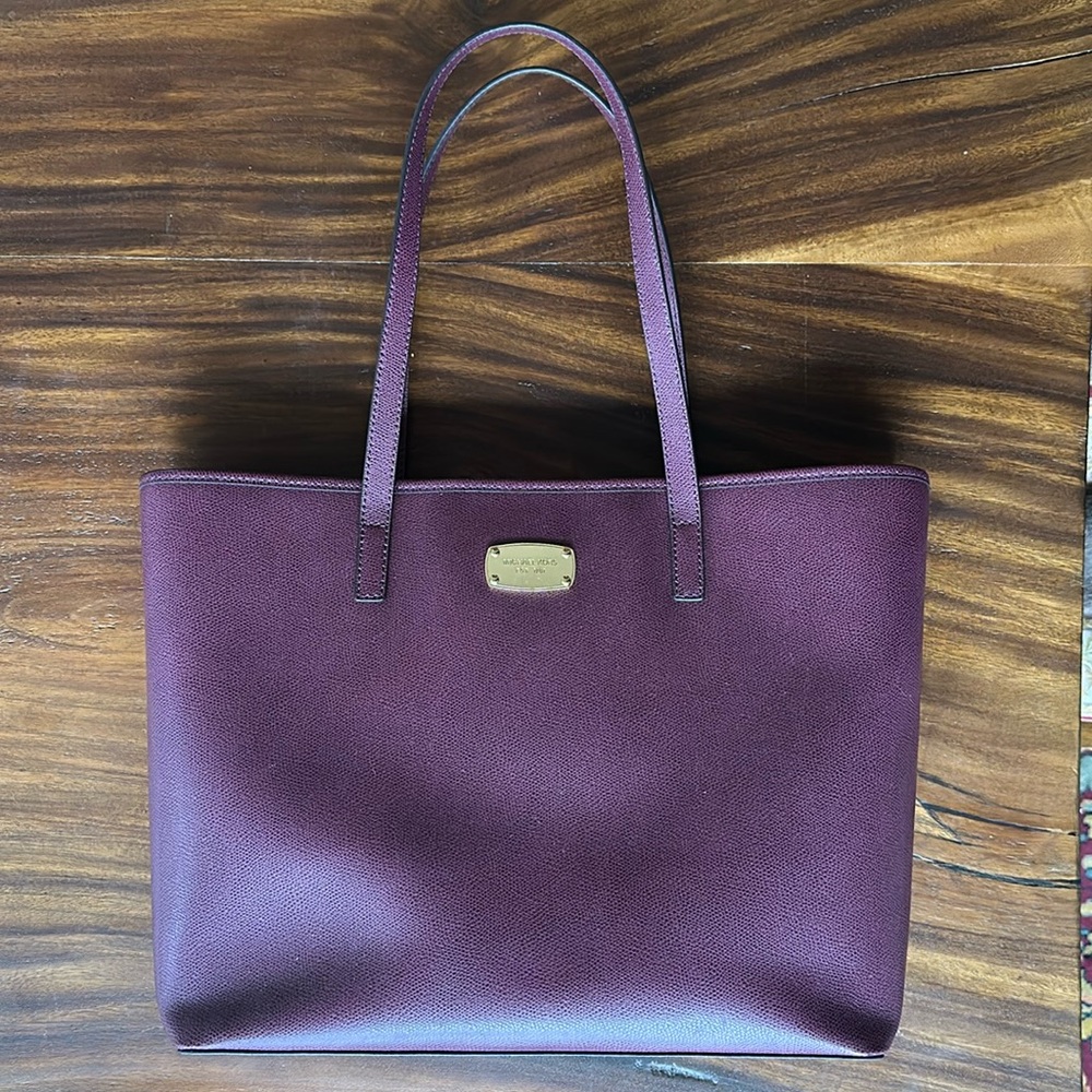 Michael Kors Burgandy Purple Pebbled Leather Work Tote